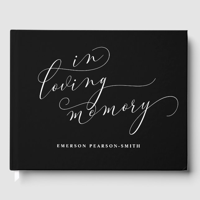 Black Beautiful Swash Calligraphy In Loving Memory Guest Book (Front)
