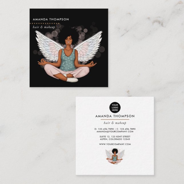 Black Beauty Angel Square Business Card (Front/Back)