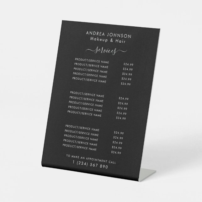 Black Beauty Business Services Menu Price List     Pedestal Sign (Front)