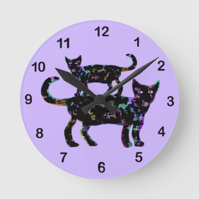 Black Beauty Cats Round Clock (Front)