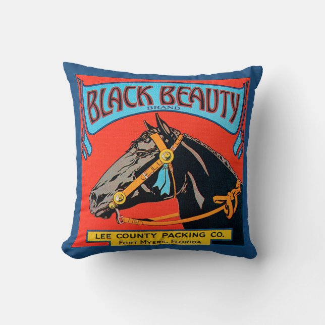 Black Beauty Horse on Red Background Cushion (Front)