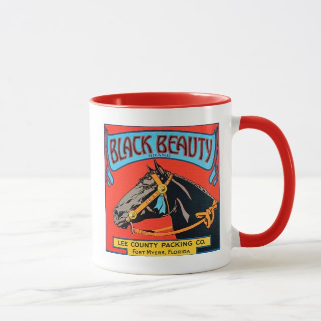 Black Beauty Horse on Red Background Mug (Right)
