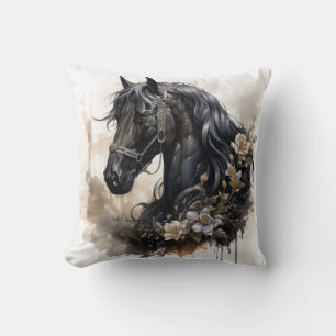 Black beauty horse portrait cushion