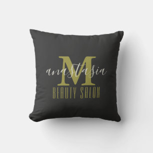Black Beauty Salon by Anastasia Monogram Cushion