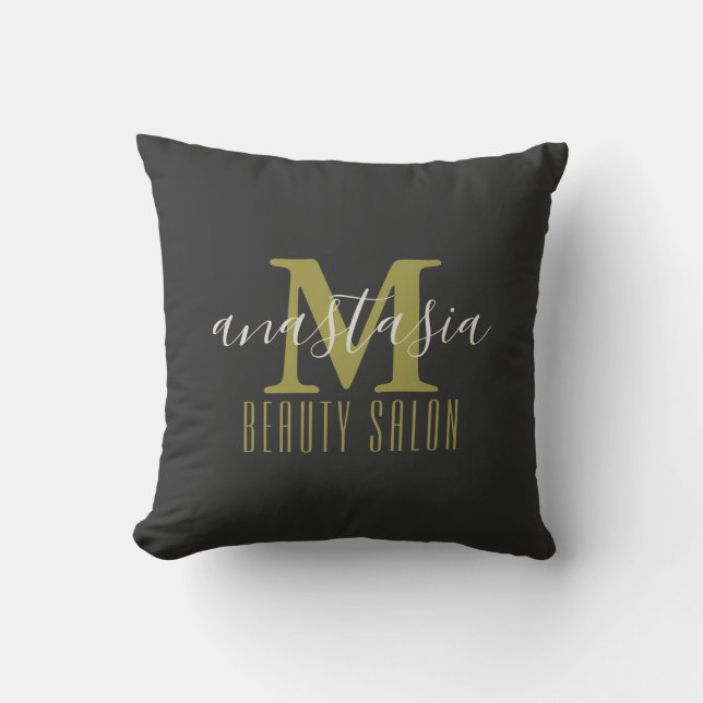 Black Beauty Salon by Anastasia Monogram Cushion (Front)