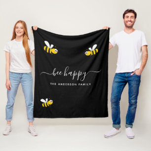 Black bee happy bumble bees summer fun family name fleece blanket