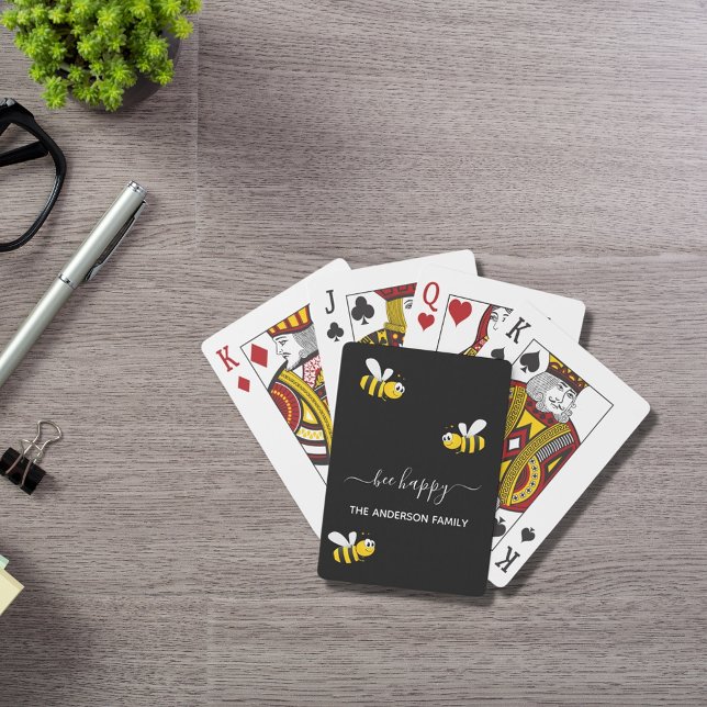 Black bee happy bumble bees summer fun humour name playing cards (Creator Uploaded)