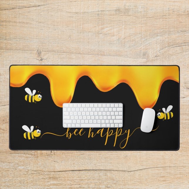 Black bee happy bumble bees sweet honey desk mat (Creator Uploaded)