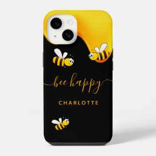 Black bee happy bumble bees sweet honey monogram iPhone 14 case