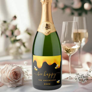Black bee happy bumble bees sweet honey sparkling wine label