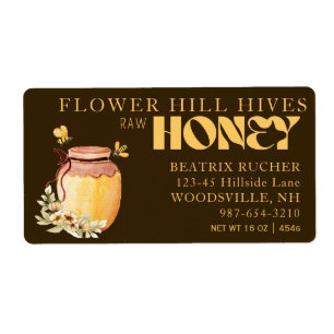 Black Bee Honey Label Metallic Gold Text