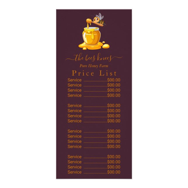 Black Bee Honey Label Metallic Gold Text  Rack Card (Front)