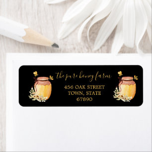 Black Bee Honey Label Metallic Gold Text Return Address Label