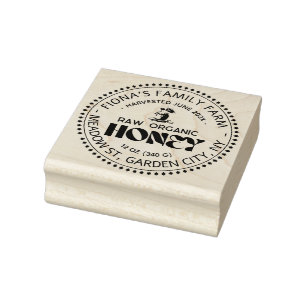 Black Bee Honey Label Metallic Gold Text Rubber Stamp