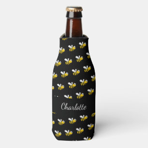 Black bees fun humour monogram script bottle cooler