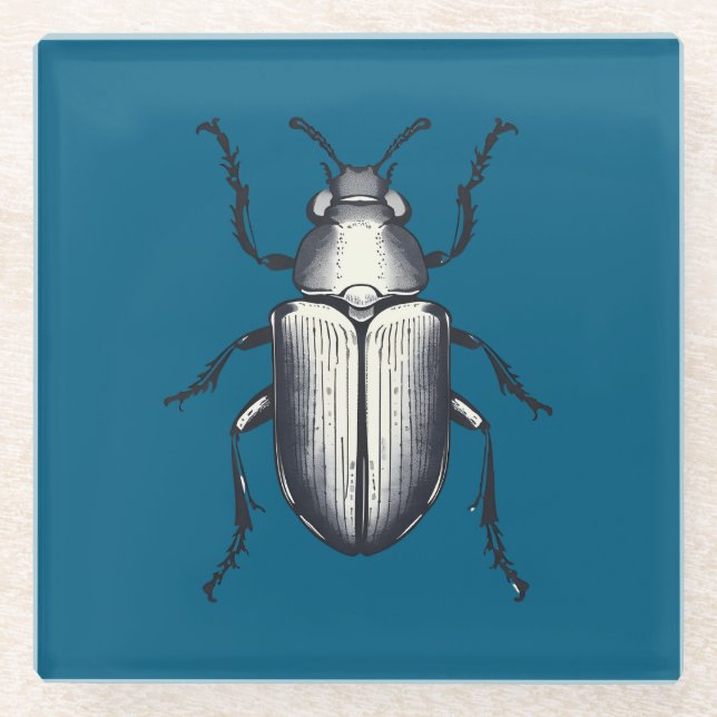 Black Beetle  Glass Coaster (Front)