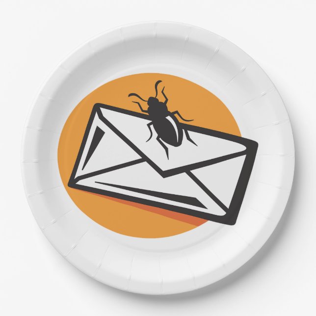 Black Beetle Insect on Envelope Paper Plate (Front)