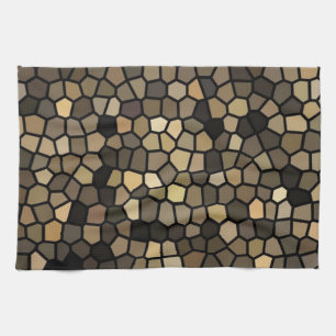 Black, beige and brown mosaics tea towel