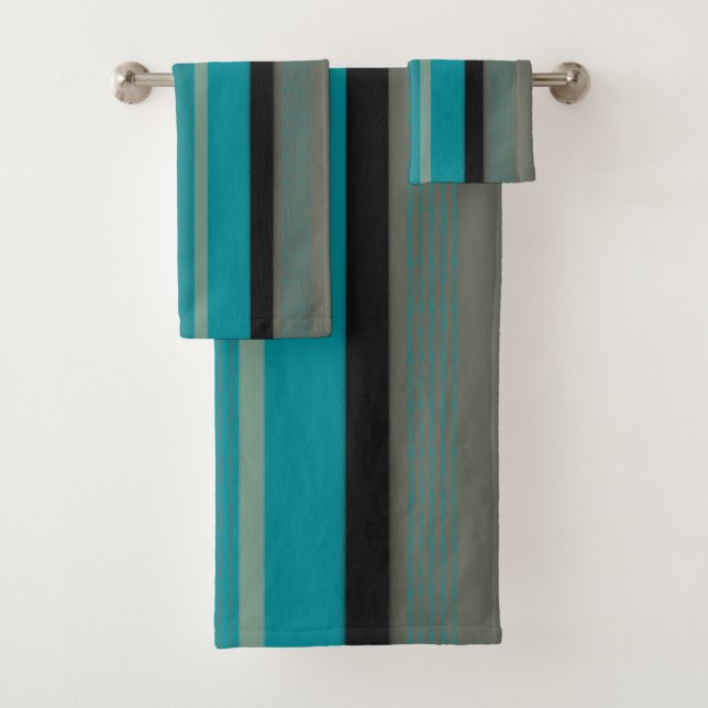 Black Beige and Teal Bath Towel Set (Insitu)