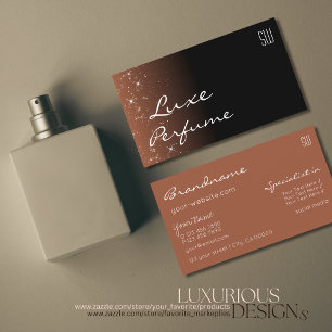 Black Beige Brown Chic Glitter Stars with Monogram Business Card