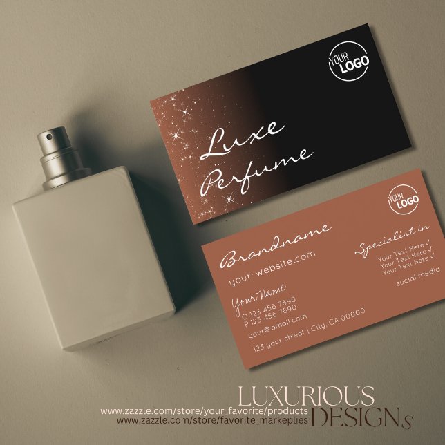 Black Beige Brown Sparkle Glitter Stars with Logo Business Card (Creator Uploaded)