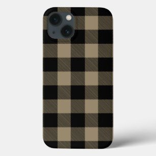 Black Beige Buffalo Plaid Check Pattern iPhone 13 Case