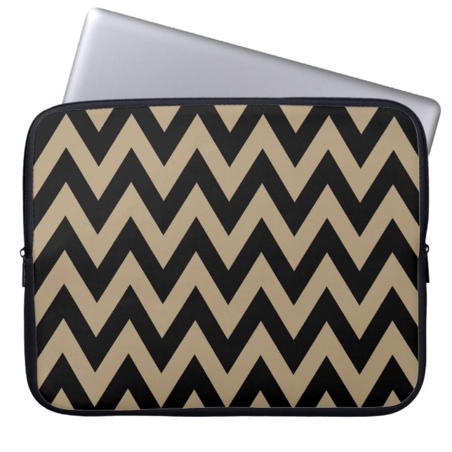Black Beige Chevron Pattern Laptop Sleeve (Front)