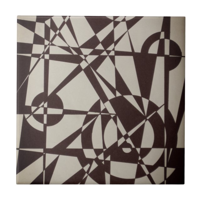 Black & Beige/Cream Geometric Modern Abstract Art Ceramic Tile (Front)
