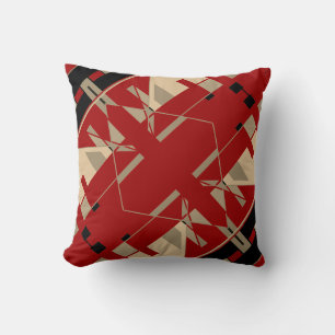 Black Beige Dark Red Southwest Art Look on Slant Cushion