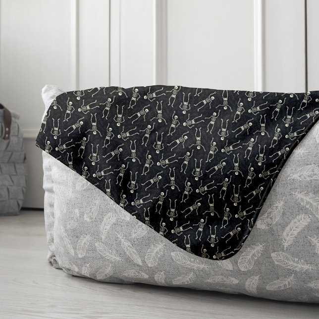 Black & Beige Halloween Skeleton Pattern Sherpa Blanket (Creator Uploaded)
