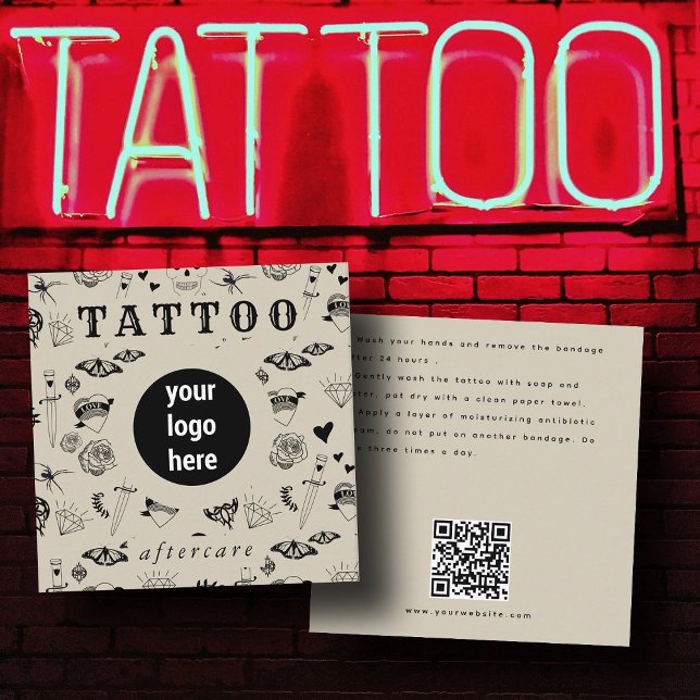 Black & Beige Logo Tattoo Aftercare Instructions Square Business Card (Black & Beige Logo Tattoo Aftercare Instructions Square Business Card)