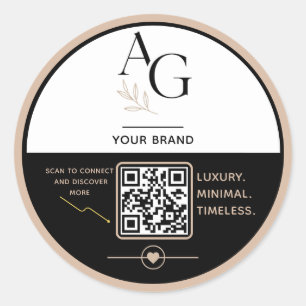 Black Beige Luxury QR Code Appointment Reminder Classic Round Sticker