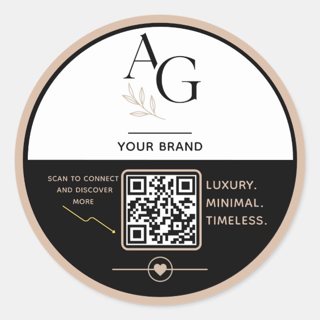 Black Beige Luxury QR Code Appointment Reminder Classic Round Sticker (Front)