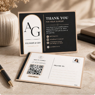 Black Beige Luxury QR Code Appointment Reminder Holiday Postcard