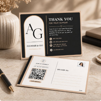 Black Beige Luxury QR Code Appointment Reminder Holiday Postcard