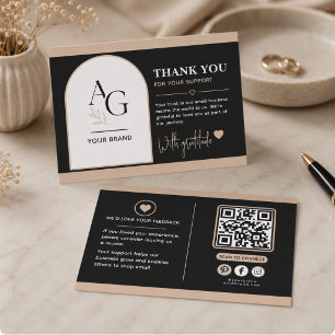 Black Beige Luxury QR Code Appointment Reminder Thank You Card