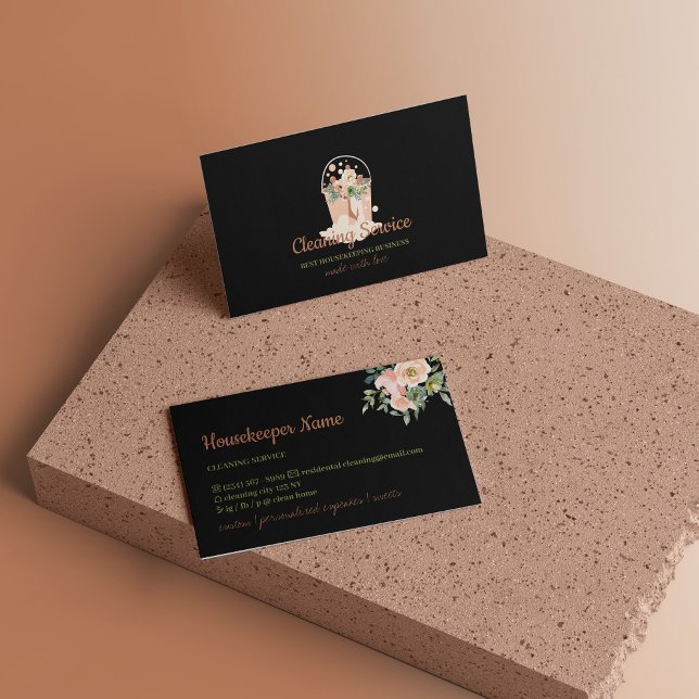Black Beige Maid Cleaning Service Housekeeping Business Card (Black Beige Maid Cleaning Service Housekeeping Business Card)