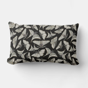 Black Beige Moth Butterfly Pattern  Lumbar Cushion