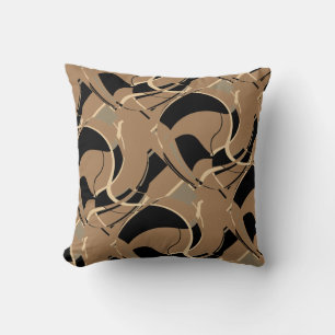 Black Beige on Tan Diagonal Swirling Design Cushion