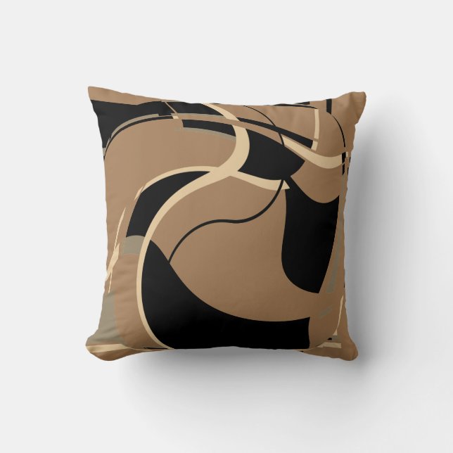 Black Beige on Tan Swirling Abstract Art MCM Look Cushion (Front)