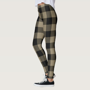 Black Beige Plaid Leggings