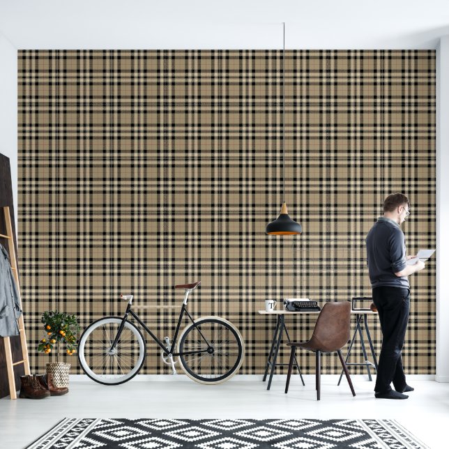 Black + Beige Plaid Wallpaper (Living Room)