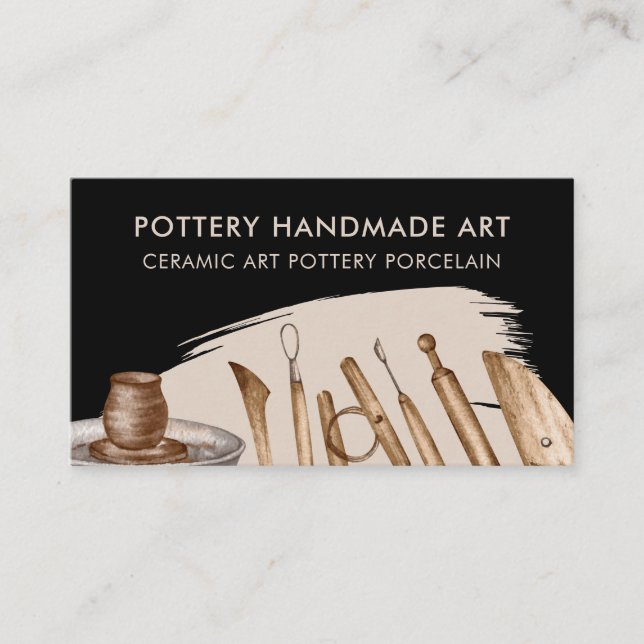 Black Beige Pottery Ceramic Clay Business Card (Front)