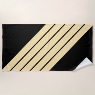 Black Beige Striped 70s 80s Retro Racing Stripes Beach Towel