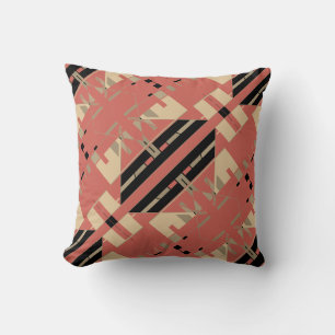 Black Beige Taupe Terracotta Red Symmetrical Motif Cushion