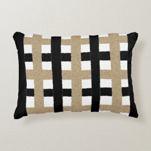 Black / Beige / White Paper Stripes Decorative Cushion