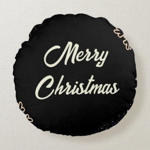 Black Beige White Snowflakes Christmas Round Cushion