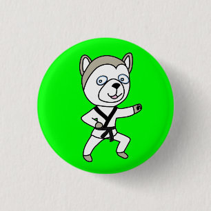 Black Belt Husky Dog Button