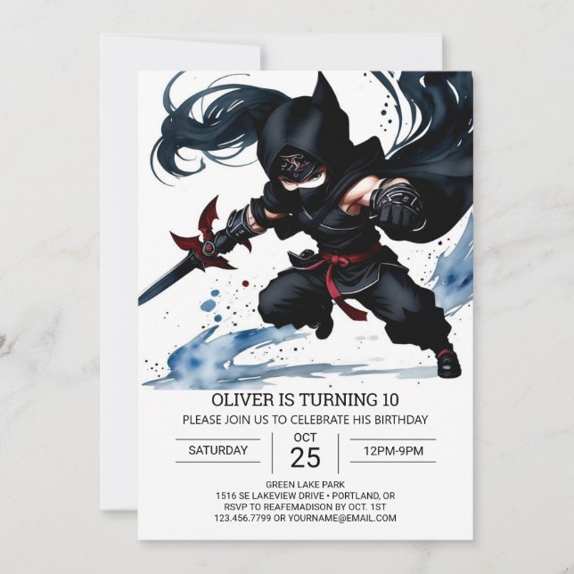  Black Belt Ninja Adventure Birthday  Invitation (Front)