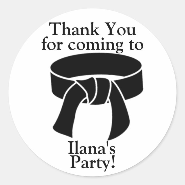 Black belt party thank you stickers (Front)